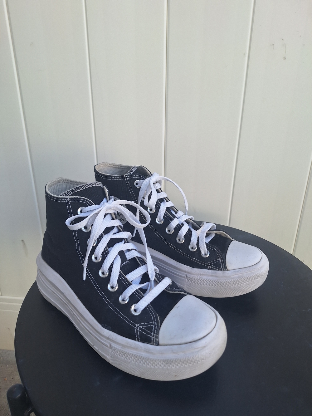 Black High-Top Platform Canvas Sneakers with White Sole and Laces Unisex Sz 7.5